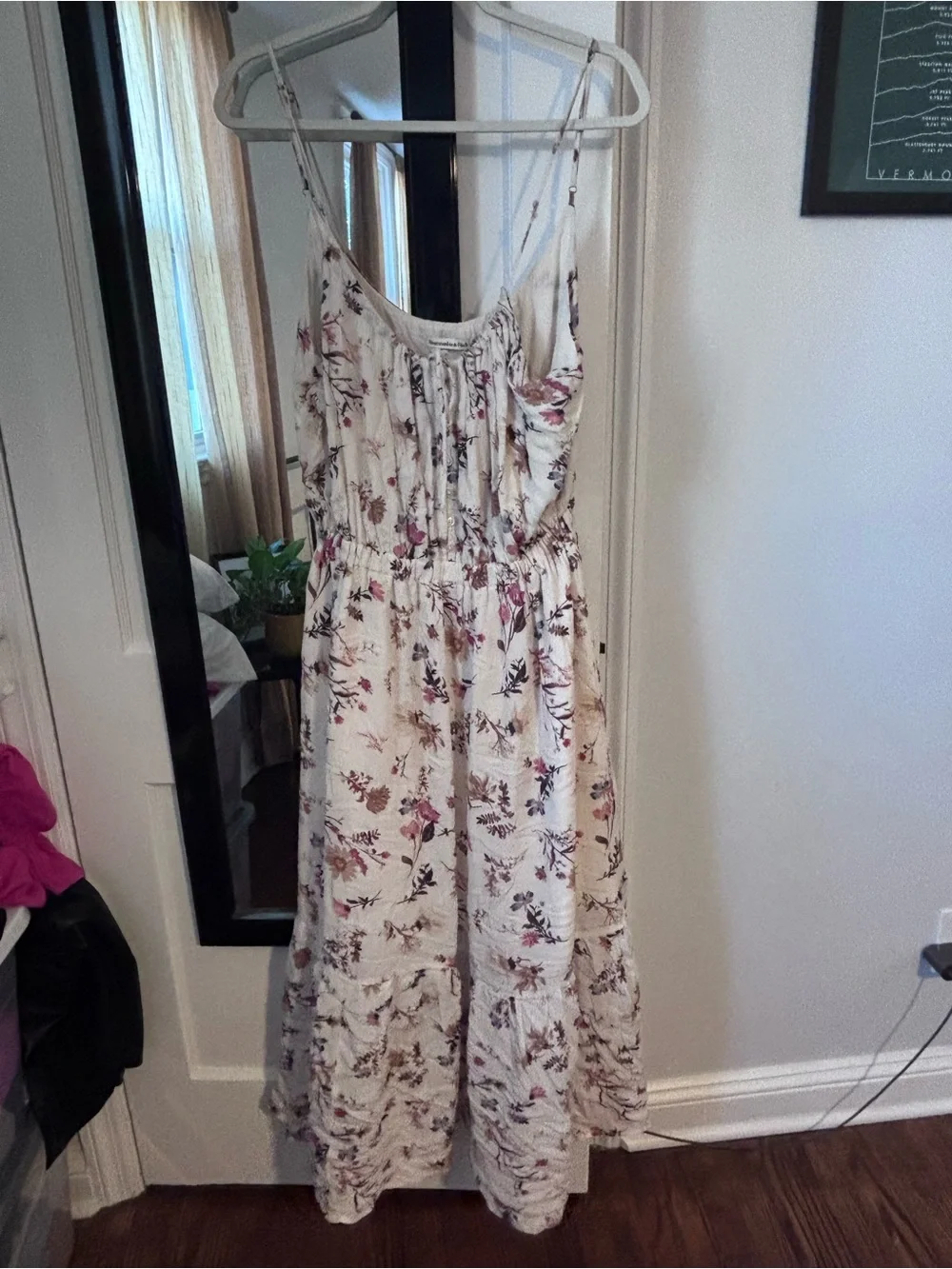 Abercrombie & Fitch Cream Maxi Dress with Pink and Green Floral Print